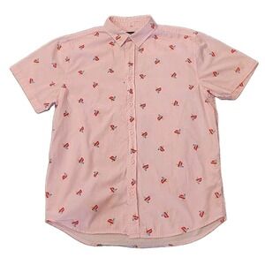 Sony PlayStation Men's Shirt Size L Pink Button Up Short Sleeve All Over Print